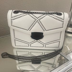 Vegan Leather white Crossbody with Gunmetal Colored Accents and Chain NWOT